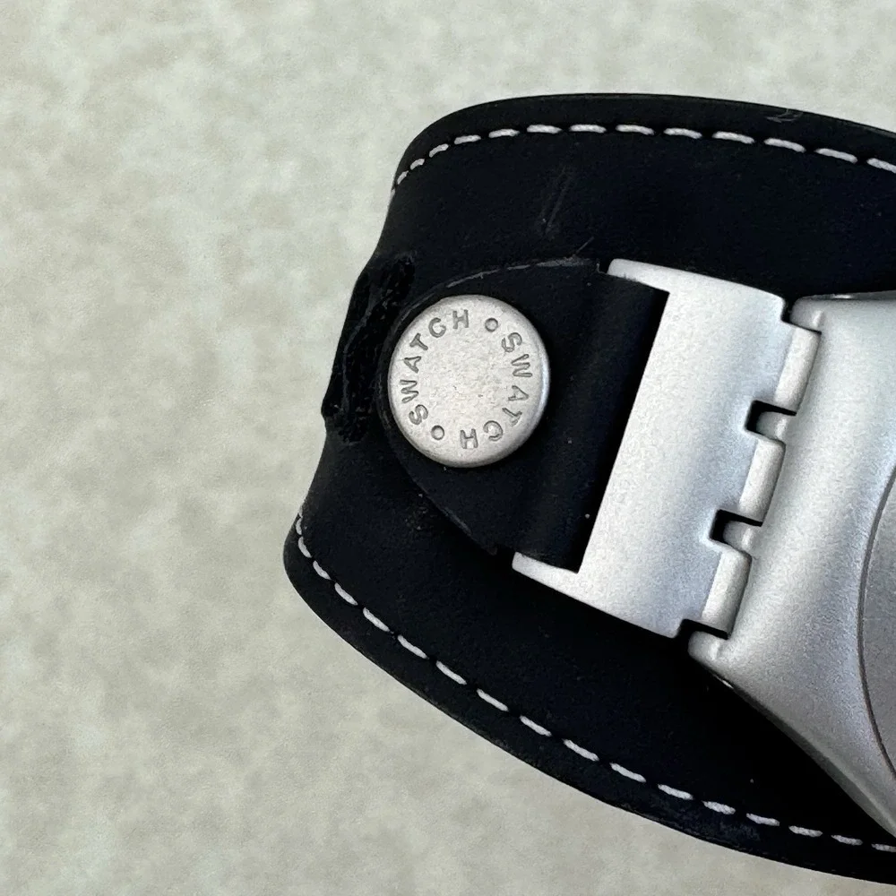 Black Beast‎ Swatch Midi Chrono Leather Strap- YMS1005 (Untested, Needs Battery)